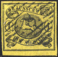 O 1861/63, 1 Sgr Schwarz Auf Lebhaftgraugelb, Ungezähnt Gestempelt, Mi. 11A - Brunswick