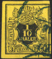 O 1851/55, 1/10 Th / 3 Sgr, Schwarz Auf Dunkelgelb, Ungezähnt Mit Wz. 2, Mi. 5 - Hanover