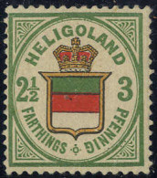 * 1876, 2 1/2 F Grün/gelb/rot, Mi. 17b / 180,- Unif. 16 - Heligoland