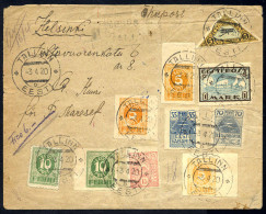 Cover 1920, Eingeschriebener Flugpostbrief Von Tallinn Am 3.4. Nach Helsinki (Finnland), Frankiert über 7,55 M, Rückseit - Estonia