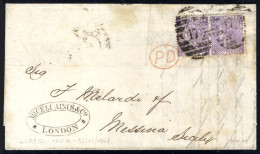 Cover 1868, 6 Pence Purpurviolett, Platte 6, Paar Auf Auslandsbrief Nach Messina, Roter Ovalstempel "P D" Vorne (Mi. 25) - Autres & Non Classés