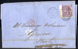 Cover 1868, Letter From Gateshead 8.10.1868 To Genova With 6 D. Queen Victoria With Large Uncolored Letters And Wmk Spra - Other & Unclassified