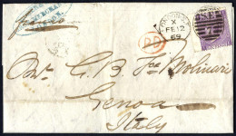 Cover 1869, Letter From London S.E. 12.2.1869 To Genova With 6 D. Queen Victoria With Large Uncolored Letters And Wmk Sp - Otros & Sin Clasificación