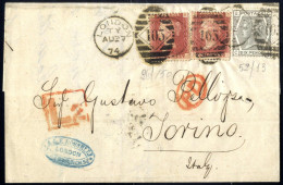 Cover 1874, Brief Aus London Am 27.8. Nach Turin (Italien), Frankiert Durch Viktoria Zwei 1 P. Dunkelrosa Und 6 P. Graus - Other & Unclassified