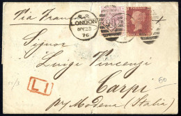 Cover 1876, Letter From London 25.5.76 To Carpi (Italy), SG 43,141 (Plate 3) / 220,- - Otros & Sin Clasificación