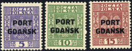 ** 1934, Freimarken Polen Mit Kleinerem Aufdruck, Komplette Serie 3 Werte, Postfrisch, Signiert Schuler, Mi. 26-28 / 200 - Port Gdansk