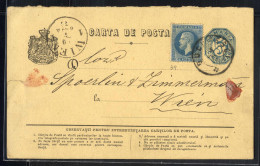 Cover 1877, Ganzsachenkarte 5 B Blau Von Bucuresci Am 8.7. Nach Wien, Zusatzfrankatur 10 B Blau, Mi. P7, 39 - Other & Unclassified