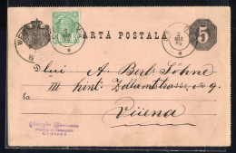 Cover 1889, Ganzsachenkarte 5 B Schwarz Von Craiova Am 2.3. Nach Wien, Zusatzfrankatur 5 B Grün Auf Grünlich, Mi. P14, 6 - Autres & Non Classés