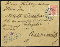 Cover 1894, Eingeschriebener Brief Von Galbeni *Gara* Am 26.11. Nach Cernovitz Frankiert Mit Zwei 15 B Rot (vorder- Und  - Other & Unclassified