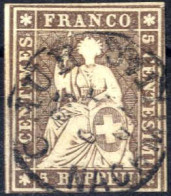 O 1854, Sitzende Helvetia 5 Rp. Braun, Münchner Druck, Mi. 13 I B - Other & Unclassified