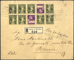 Cover 1934, Reko Brief Vom 17.4.1934 Von Luzern Nach Brescia, Frankiert Mit 10er Zusammendruckblock, Mi H-Bl- 29 + K26 - Other & Unclassified