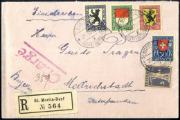 Cover 1924, Eingeschriebener Brief Von St Moritz Dorf Am 29.12. Nach Mellrichstadt (Deutschland) Frankiert Mit 5+5 C, 10 - Sonstige & Ohne Zuordnung