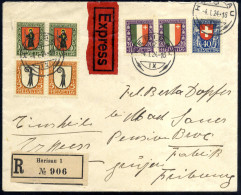 Cover 1924, Eingeschriebener Express-Brief Von Herisau Am 4.1. Nach Freiburg (Deutschland) Frankiert Mit Je Paar 5+5 C,  - Other & Unclassified