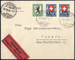 Cover 1926, Express-Brief Von Luzern Am 30.4. Nach Luzern Frankiert Mit 10+5 C Und Zwei 30+10 C Der Wappen VIII, Mi. 215 - Sonstige & Ohne Zuordnung