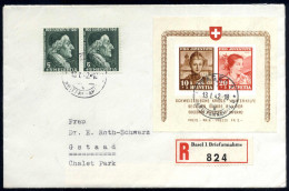 Cover 1941, Eingeschriebener Brief Von Basel 1am 13.1. Nach Gstaad Frankiert Mit Paar Pro Juventute Lavater 5 C Und Bloc - Other & Unclassified