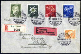 Cover 1944, Eingeschriebener Express-Brief Von Biel 1 Am 4.12. Nach Pully Frankiert Mit Komplettem Satz 4 Werte Pro Juve - Autres & Non Classés