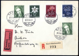 Cover 1946, Eingeschriebener Express-Brief Von Basel 1 Am 30.11. FDC Nach Riechen Frankiert Mit Komplettem Satz 4 Werte  - Sonstige & Ohne Zuordnung