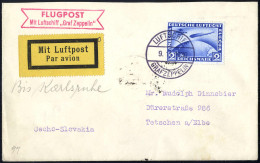 Cover 1930, Südamerikafahrt 2 RM Lilaultramarin Auf Beleg Vom 9.11.1930 Mit Flug Nach Karlsruhe Bis Tetschen An Der Elbe - Correo Aéreo & Zeppelin