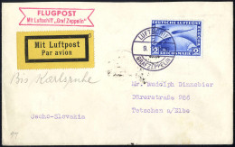 Cover 1930, Südamerikafahrt 2 RM Lilaultramarin Auf Beleg Vom 9.11.1930 Mit Flug Nach Karlsruhe Bis Tetschen An Der Elbe - Poste Aérienne & Zeppelin