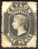 (*) 1863/69, Königin Viktoria, 9 P Dunkelbraun, Gez. 12½ Wz. 2, Ungebraucht Ohne Gummi, Rostflecken Entlang Der Zähnung, - Ceylon (...-1947)