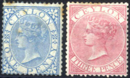 * 1866, Königin Viktoria, Komplette Serie 2 Werte Gez. 14 Wz. 2, Ungebraucht, Rostpunkte Im Gummi Auf Einigen Zähnen, SG - Ceylon (...-1947)