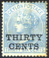 * 1885, Königin Viktoria, 30 C Auf 36 C Blau, Ungebraucht, SG 169 Mi. 85 - Ceylon (...-1947)