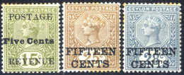 * 1890/91, Königin Viktoria, Komplette Serie 3 Werte Mit Aufdruck Des Neuen Wertes, Wz. 3 Ungebraucht, Alle Werte Mit Ro - Ceylon (...-1947)