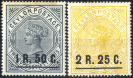 * 1899, Königin Viktoria, Komplette Serie 2 Werte Mit Aufdruck Des Neuen Wertes, Wz. 2 Ungebraucht, 1 R 50 C Auf 2 R 50  - Ceylan (...-1947)