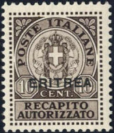 ** 1939, Recapito Autorizzato, 10 C. Bruno Nuovo Con Gomma Integra, Sass. 1 - Eritrea