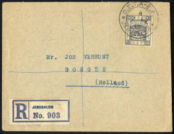 Cover 1919, Rigistered Letter Dated 7.2.1919 From Jerusalem To DONGEN (Netherlands), Rare Single Fanking With 20 P. Pale - Palästina