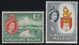 ** 1955, Serie 15 Werte, 5 $ Diagonaler Bug, Einige Bleistiftspuren Rückseitig, Mi. 28-42 / 180,- - Singapur (...-1959)