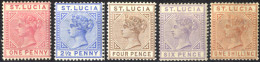 * 1883/91, Königin Viktoria, Serie 5 Werte (½ P Fehlt), Platte I Wz. 3 Ungebraucht, Höchstwert Sign. Oliva, SG 32-36 Mi. - St.Lucia (...-1978)