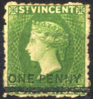 * 1881, Königin Viktoria, ONE PENNY Auf 6 P Lebhaftgrün, Ungebraucht, Sign. A Diena, SG 34 Mi. 20 - St.Vincent (...-1979)