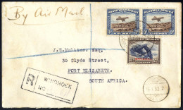 Cover 1931, First Air Mail Registred Letter From Windhoek 26.12.31 To Port Elisabeth, SG 86,O 16 / 72,- - Südwestafrika (1923-1990)