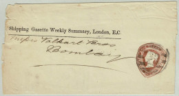 Grossbritannien / United Kingdom, Privatganzsache Zeitungsstreifband London - Bombay (Indien), Shipping Gazette - Storia Postale