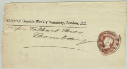 Grossbritannien / United Kingdom, Privatganzsache Zeitungsstreifband London - Bombay (Indien), Shipping Gazette - Briefe U. Dokumente