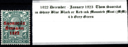 1922 - 1923 Dec-Jan Thom Saorstát In Shiny Blue Black Or Red Ink 4 D Grey Green (Red Overprint) Mounted Mint (MM) - Ongebruikt