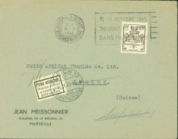 YT N°735 Blason Strasbourg Seul Sur Lettre CAD Marseille Départ 6 X 1945 Flamme 13 14 OCT 1945 Journée Du Timbre - WW II