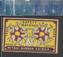 DANCING ELEPHANTS (ELEFANT OLIFANT JUMBO) - OLD VINTAGE MATCHBOX LABEL MADE IN JAPAN - MITSUI BUSSAN KAISHA - Zündholzschachteletiketten