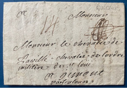 Lettre 16 MARS 1766 De CHALAIX Marque COLONGE (L-n°1) + Taxe 14 + Marque De Verification De Prix Pour Un Chevalier ! RR - ....-1700: Voorlopers