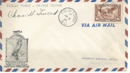 24441) Canada Finlay Forks Postmark Cancel 1937 Air Mail Closed Post Office First Official  Flight To Prince George - Poste Aérienne