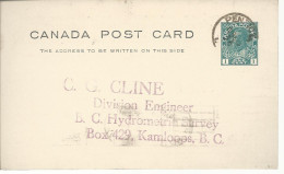24452) Canada Observations Of River Height Hydrometric Survey Card Postmark Cancel 1920 - Penticton