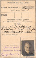 PIE-23-FRP-AR-5795 : CARTE D'IDENTITE MINISTERE DES BEAUX-ARTS.  MONSIEUR DAVID  PROFESSEUR ARTS DECORATIFS 1928 - Menier