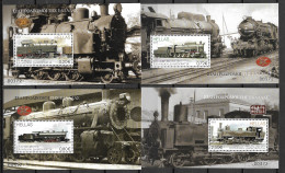 GREECE 2015 Railways Of Greece Set 2858 / 2861 In 4 MNH Sheets Hellas F 95 / 98  (8000 Sets Issued) - Blocks & Sheetlets