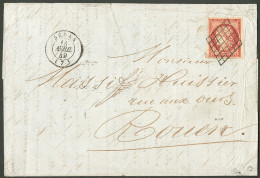 Lettre Vermillon Vif De Sedan. No 7a, Un Voisin, Obl Grille Sur Lettre De Sedan 14 Avril 53 Pour Rouen, Superbe Et Un De - 1849-1850 Cérès