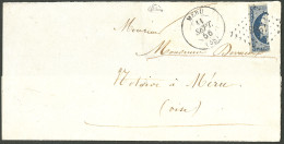 Lettre Coupé De Méru. No 14Aa, Coupé En Deux Verticalement, Obl Pc 1968 Sur Fragment De Lettre Locale, Très Jolie Pièce. - 1853-1860 Napoléon III