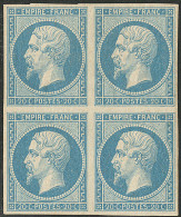 ** No 14B, Bleu, Type II, Bloc De Quatre (deux Ex * Dont Un Aminci), Très Frais. - TB. - R - 1853-1860 Napoléon III.