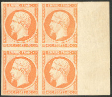 ** No 16, Orange, Bloc De Quatre Grand Bdf (deux Ex *), Très Jolie Pièce. - TB. - R - 1853-1860 Napoleone III