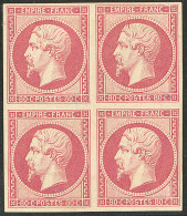 * No 17B, Rose, Bloc De Quatre (un Ex **), Très Jolie Pièce. - TB. - RR - 1853-1860 Napoleon III