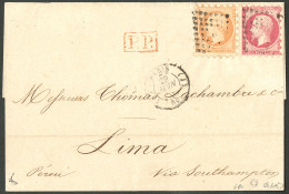 Lettre Piquage Susse. Nos 16 + 17, Sur Lettre De Paris Juin 61 Pour Lima, Superbe. - R - 1853-1860 Napoléon III